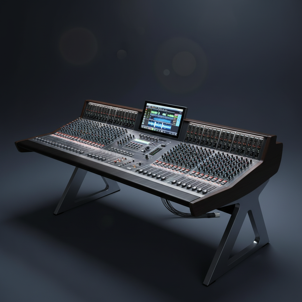 Professional HTX studio mixing console with many channel faders